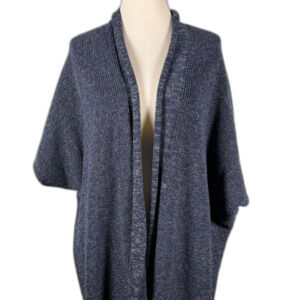 Athleta Sweater Womens S M Navy Marled Knit Cardigan Short Sleeve Cocoon Coastal
